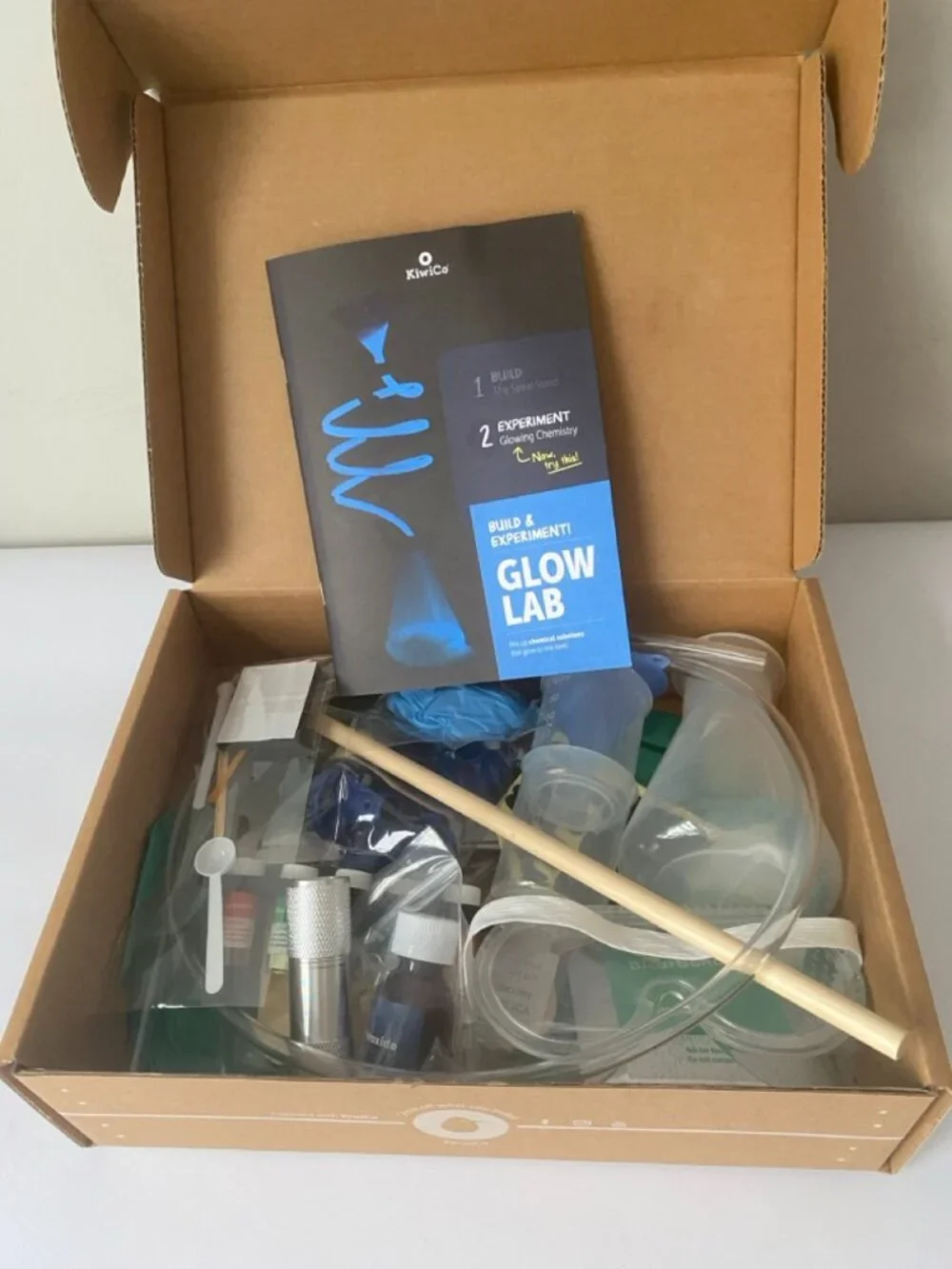 KiwiCo Glow Lab build kit. Recommended ages 14+